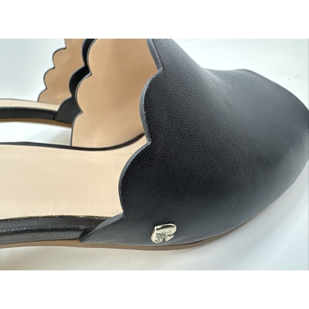 Kate Spade Black Leather Scalloped Edge Block Heel Open Toe Mules Women's 8.5M - Picture 2 of 10
